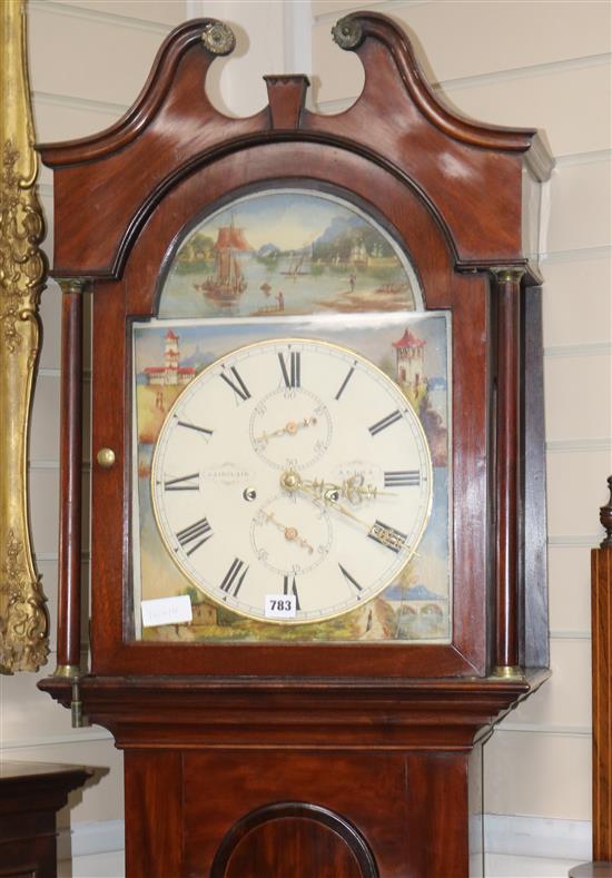 A late 18th century Scottish inlaid mahogany eight day longcase clock J.Sinclair, Alloa H.217cm